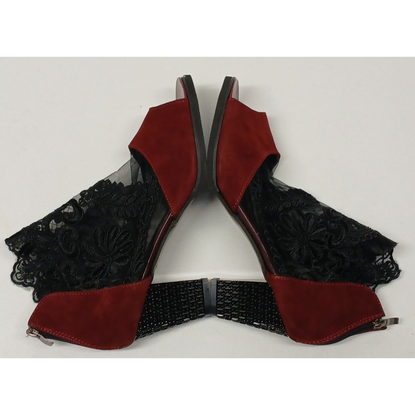 Multicolor (9.5) Peep-Toe Lace Accent Ankle Bootie Heels