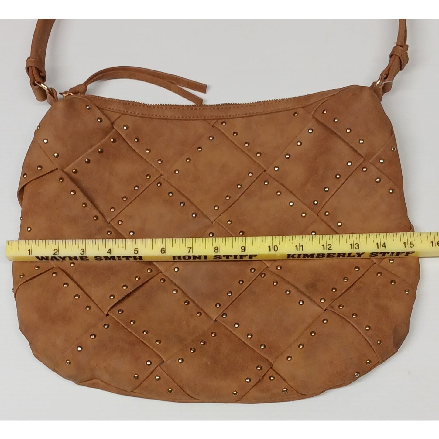 Cato Women's Faux Suede Basket Weave Gold Studs Shoulder Bag