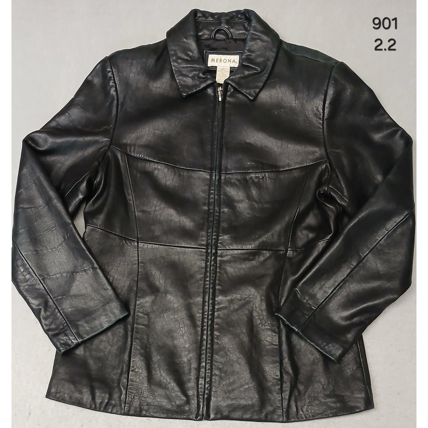 Merona (Medium) Women's Black Genuine Leather Zip Jacket