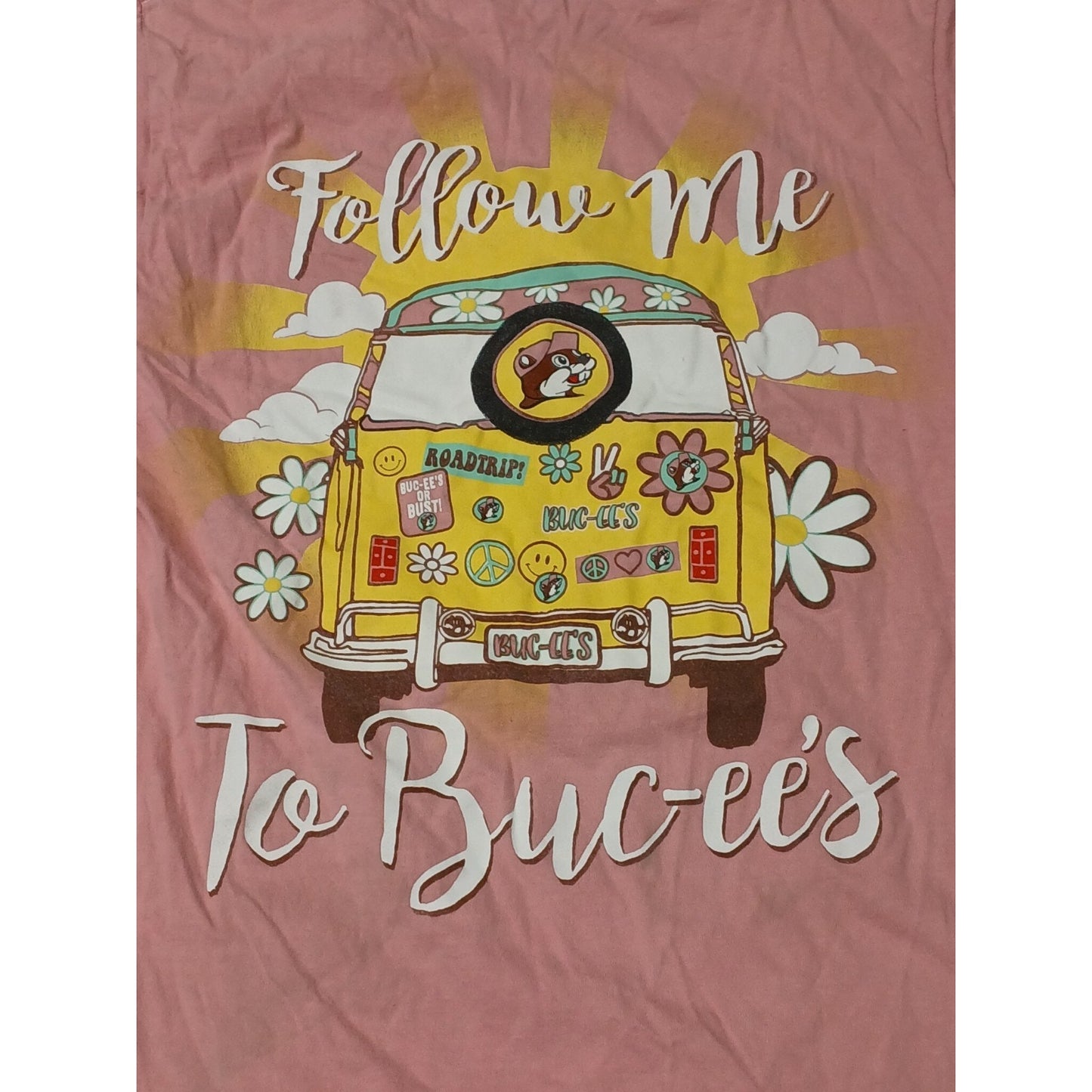 Buc-ees Pink (Small) Relaxed Fit Cotton Tee Shirt