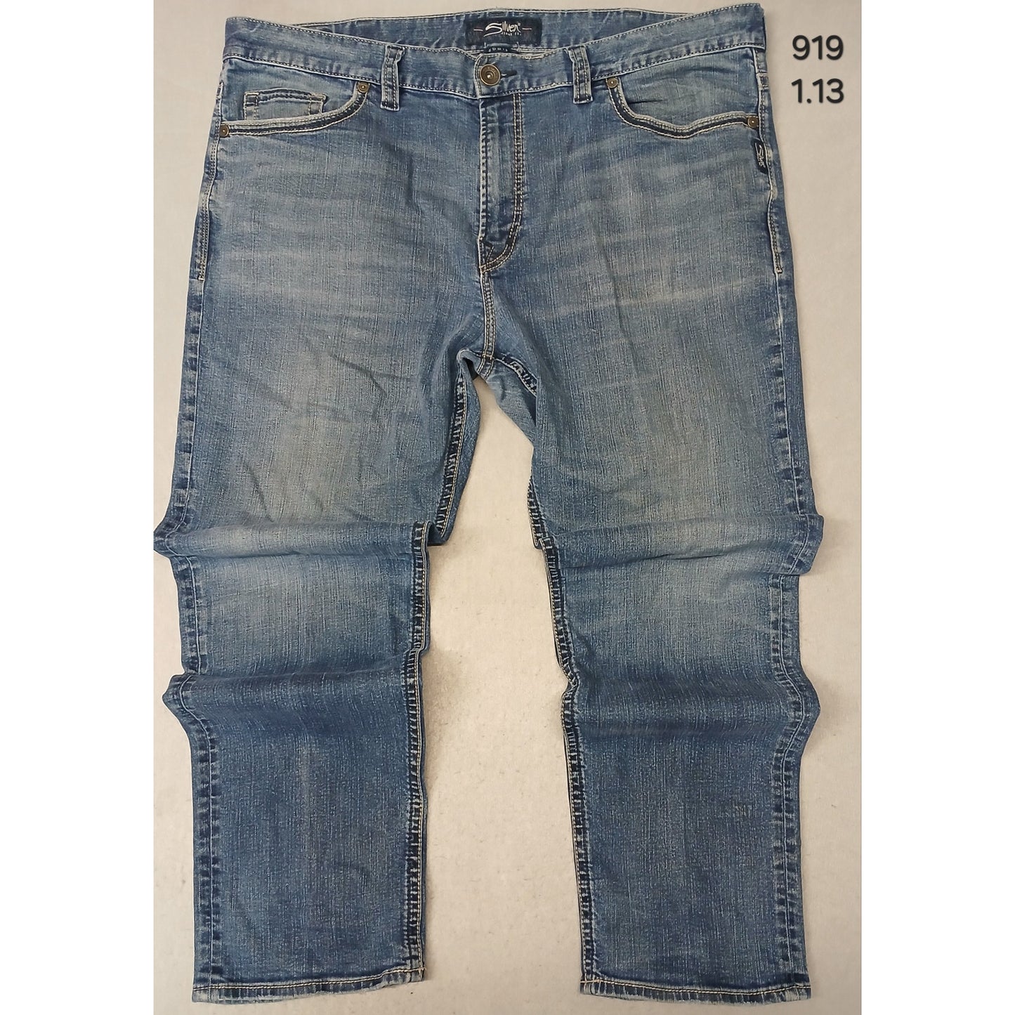 Silver Eddie (44x34) Men's Straight Leg Blue Denim Jeans