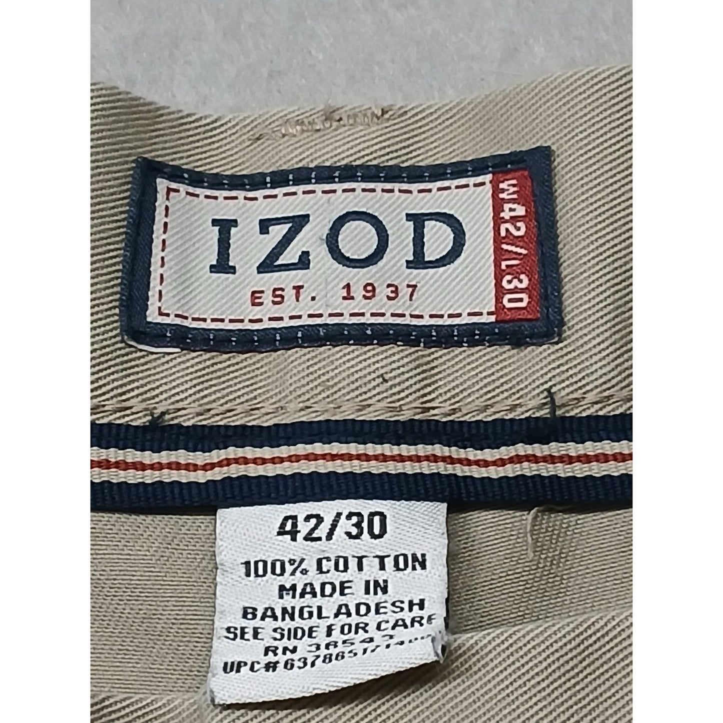 Izod (42x30) Men's Beige Khaki Relaxed Straight Dress Slacks