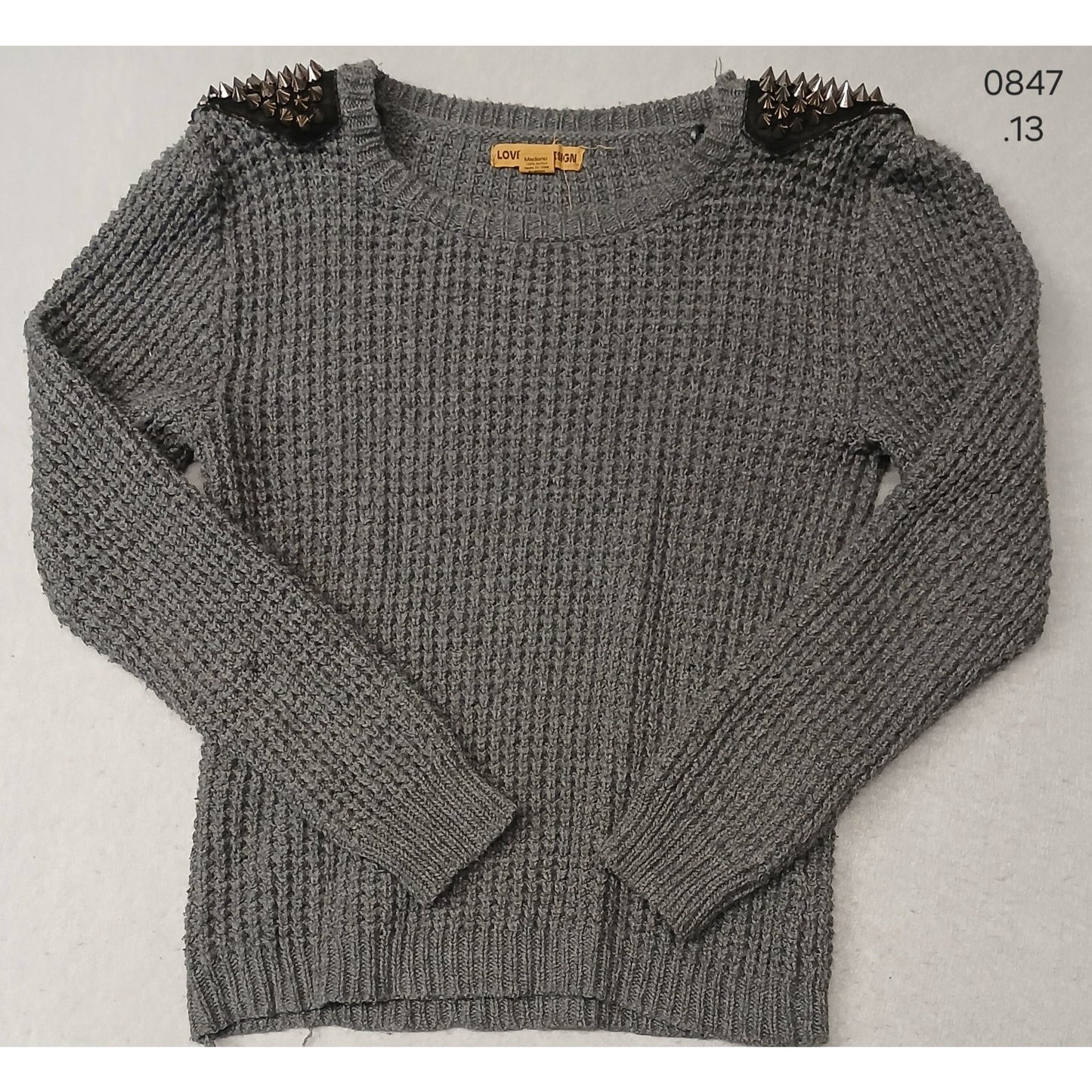 Love By Design (Medium) Gray Chunk Waffle Knit Sweatshirt