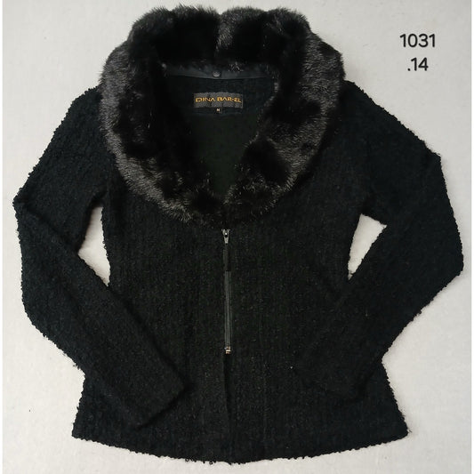 Dina Bar-El (Medium) Black Ribbed Zip-Front Cardigan Sweater