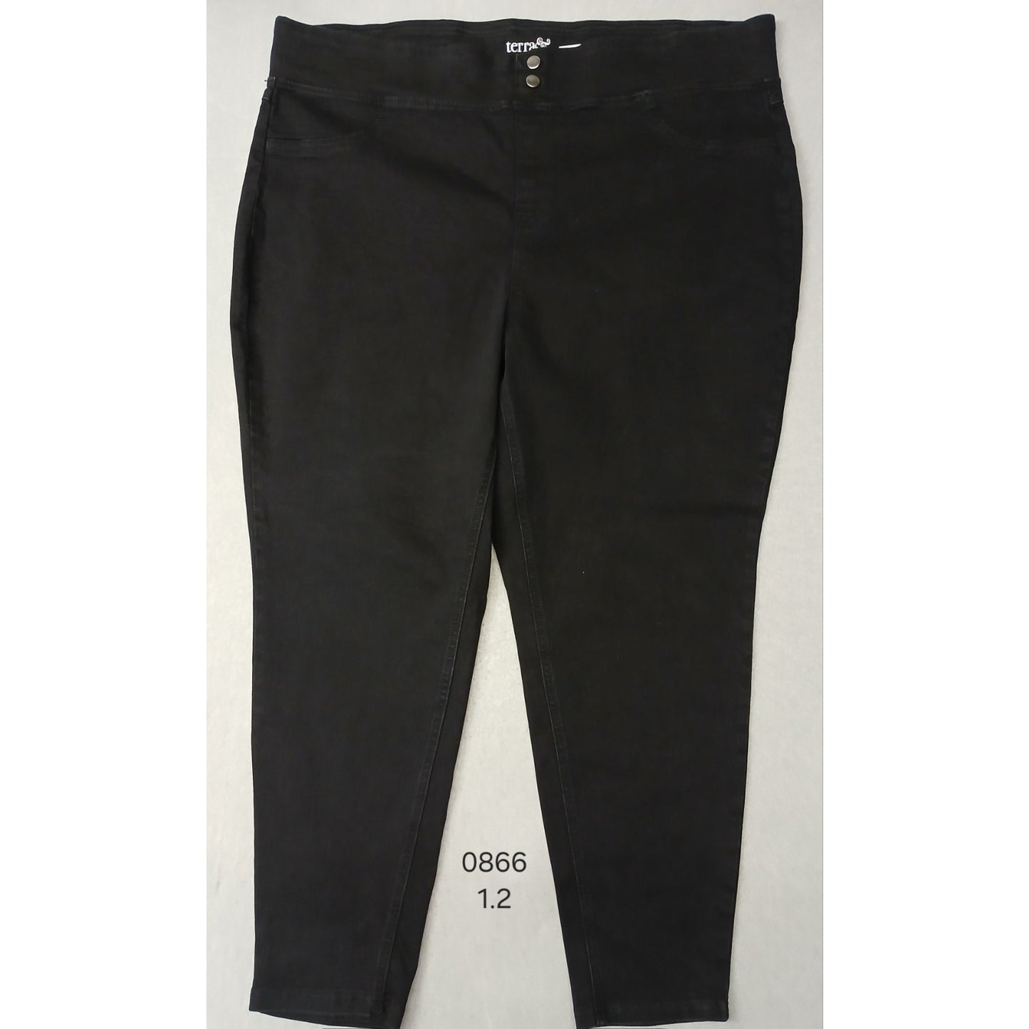 Terra & Sky (2X) Women's Black Stretch Straight Denim Pants