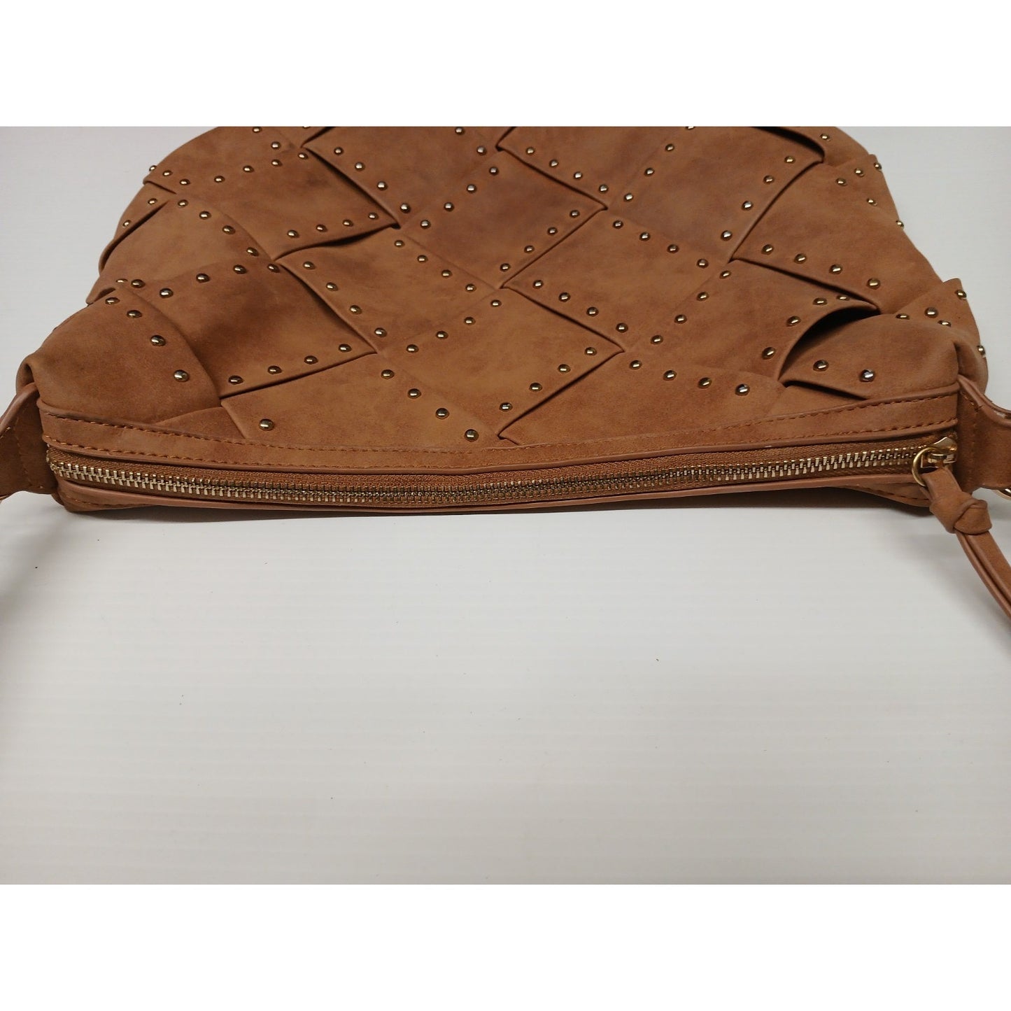 Cato Women's Faux Suede Basket Weave Gold Studs Shoulder Bag