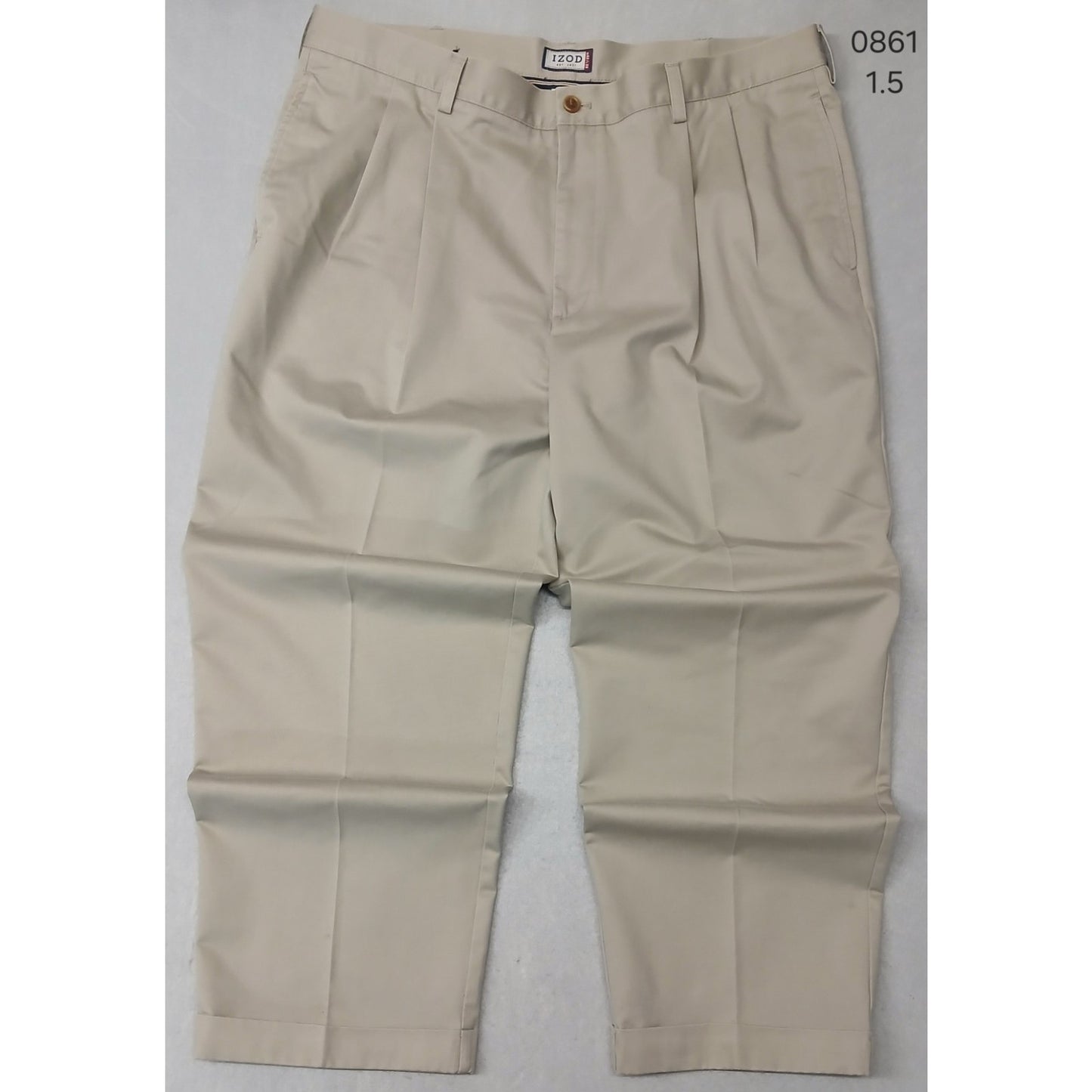 Izod (42x30) Men's Beige Khaki Relaxed Straight Dress Slacks