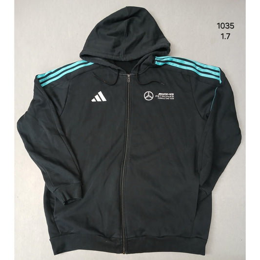 Adidas (XL) Black Full Zip Teal Striped Hoodie Jacket